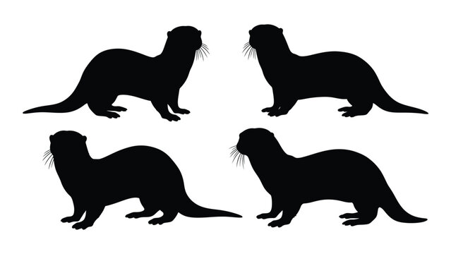 Silhouettes of four otters in various poses against a white background