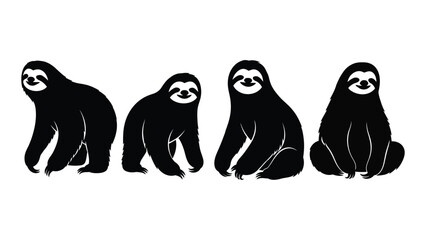 Naklejka premium Four black silhouettes of sloths in various sitting and hanging positions
