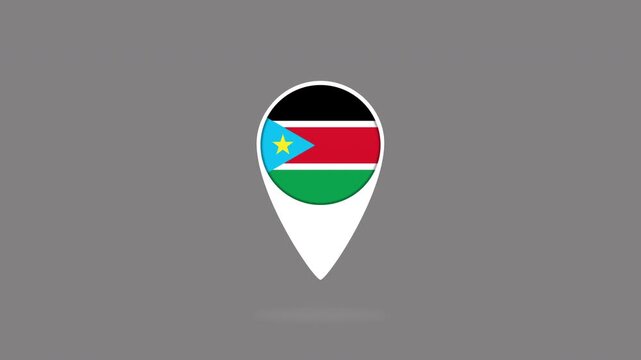 South sudan flag map pin bouncing on gray background