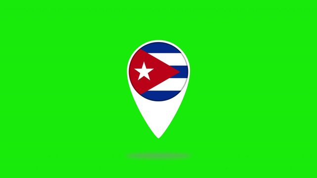 Cuba national flag map pin location marker on green screen