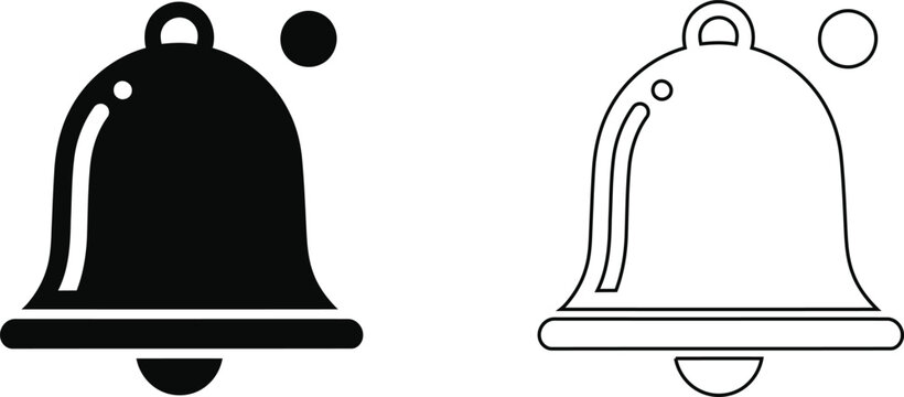 Bell icon variations black fill and outline isolated on transparent background