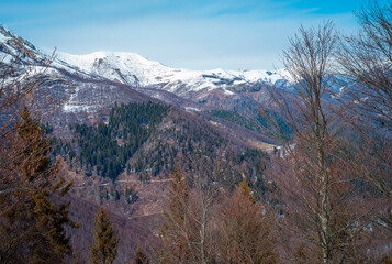 Panorama of the alps surrounding the city of Biella, seen from the named Zegna Panoramic road, in the ski resort of Bielmonte (Piedmont Region, Northern Italy). © stefanopez