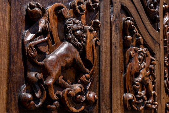 puerta, leones, llamador, viejo, antiguas, madera, asa, metal, antig&uuml;edad, arquitectura, arte, detallar, antique, decoraciones, entrada, bronce, aldaba, administrar, adorno, hierro, porton, anillas, m
