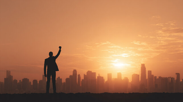 silhouette of man with arms outstretched in success pose