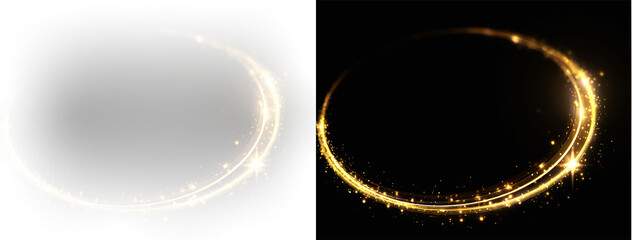 Golden magic light swirl with sparkling stars and glowing particles png  © Alehandro