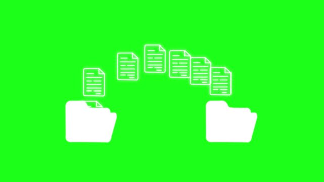 File transfer from folder to folder, copying data on computer, transparent background footage, Fast file transfer, quick torrent of copying data from folder to folder on computer,4k video.