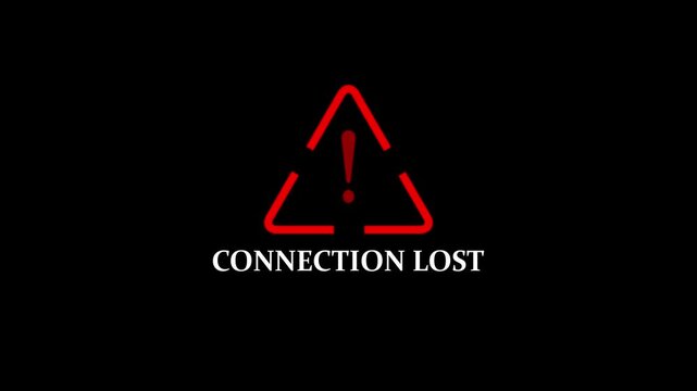 Connection lost Warning  icon digital red disconnection communication disruption issue concept on black background. 4k video