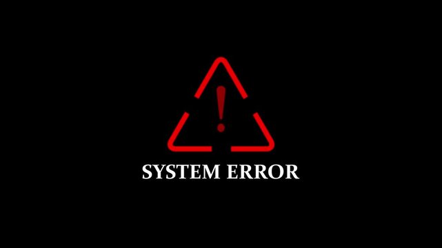 System error Warning  icon digital red disconnection communication disruption issue concept on black background. 4k video