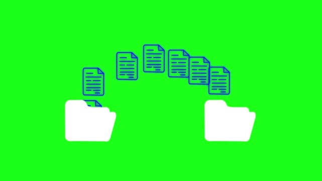 File transfer from folder to folder, copying data on computer, transparent background footage, Fast file transfer, quick torrent of copying data from folder to folder on computer,4k video.