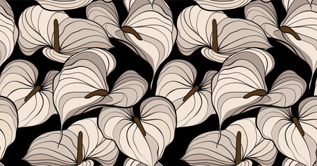 Seamless line leaves pattern. Hand draw creative floral pattern © akın demirci