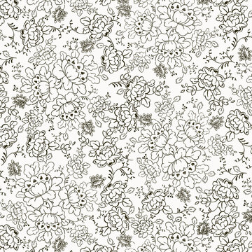 Fleurs Proven&ccedil;ales noir et blanc en contour et en all over au raccord