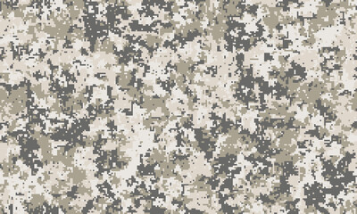 Fototapeta premium Abstract digital camouflage pattern. Neutral tones blend seamlessly for versatile design applications website backgrounds, apparel prints, militarythemed projects, or textured overlays.