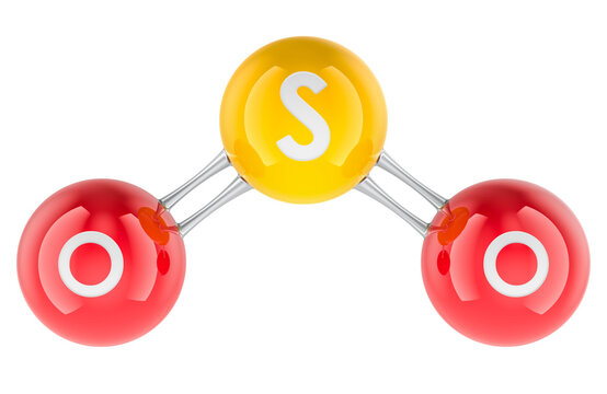Sulfur dioxide SO2 molecule model, 3d rendering