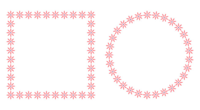 Charming pink floral borders square and circular decorative frame vector design