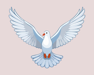 Obraz premium Peaceful white dove flying with outstretched wings representing love harmony and global peace for wedding invitations and spiritual graphic design elements
