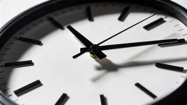 Vertical video: Filming analog clock second hand moving clockwise in studio after tick showing time