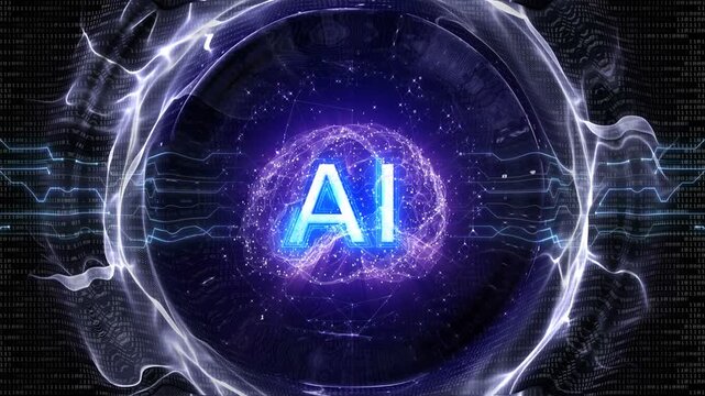 AI Text and Machine Learning Brain Animation, Background, Loop
