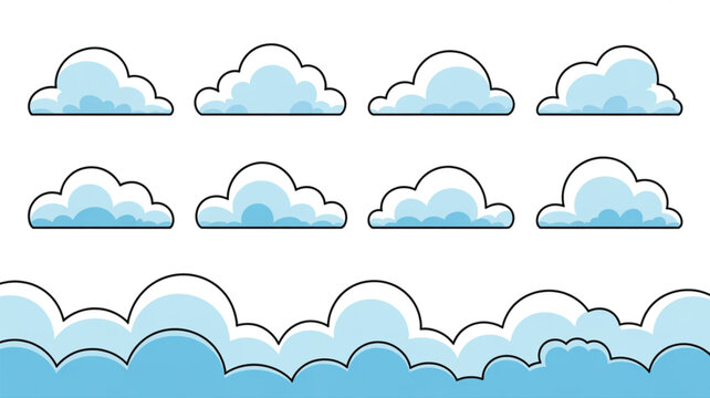 Set of cartoon cloud outlines for sky-themed backgrounds and designs