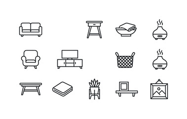 Fototapeta premium Collection of modern line art icons representing home decor and furniture items