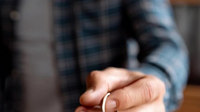 A cinematic close up view of a person holding a set of new house keys, symbolizing a fresh start and new home ownership as sunlight reflects off the keys during a joyful moving day moment scene