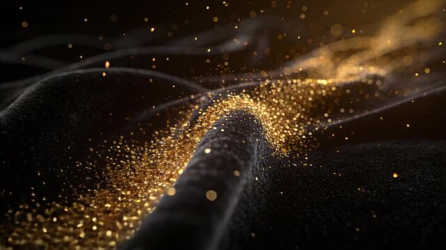 Textured cloth responding to focus pull and warm light, guiding golden particles for fashion