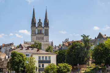 Naklejka premium Angers and its gothic Saint-Maurice cathedral - France