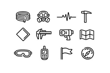 Fototapeta premium A collection of twelve minimalist black and white line icons