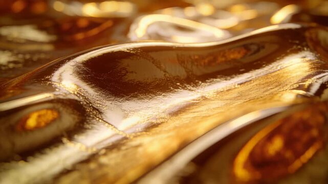 Vertical video: Camera pan, gold surface rippling, smoothing ridges, widening highlights for design