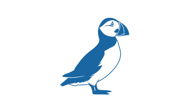 Blue Puffin Bird Illustration on White.