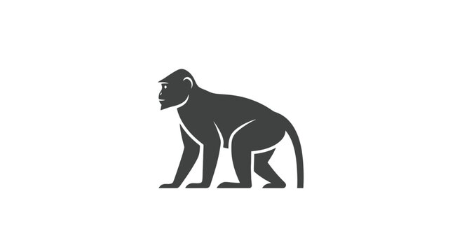 Black Silhouette of a Monkey Standing.