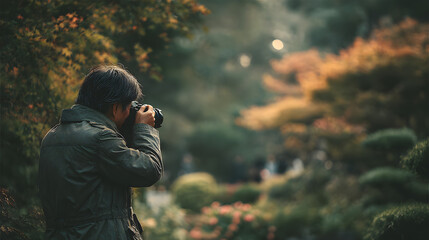 Fototapeta premium A man is taking a picture of a forest