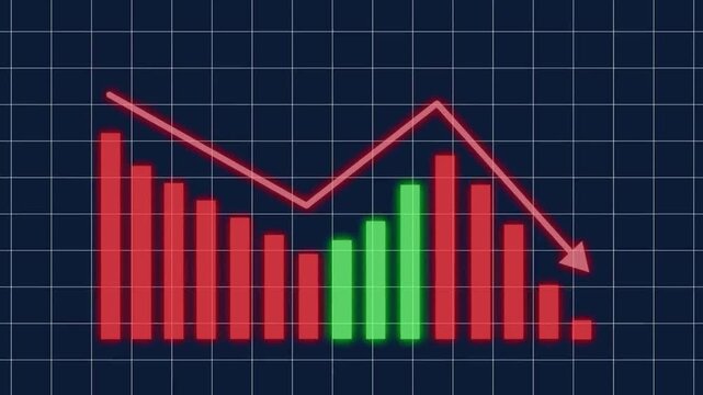 Animated bear market financial chart showing a significant downward trend and stock market crash on a dark grid background.