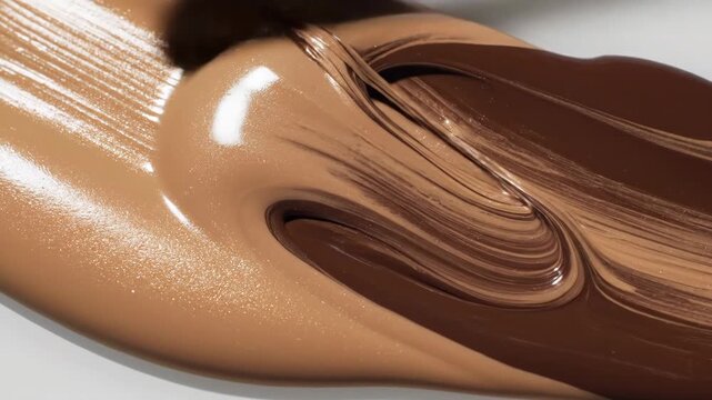 Textured spilled paint flows across the frame in a smooth liquid beige satin finish, resembling a cosmetic foundation swatch.