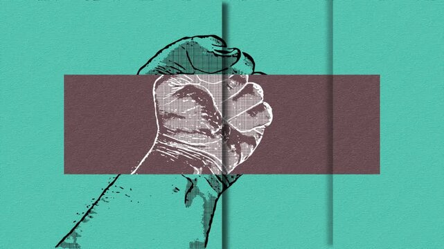 A clenched fist held high in protest hand draw animation