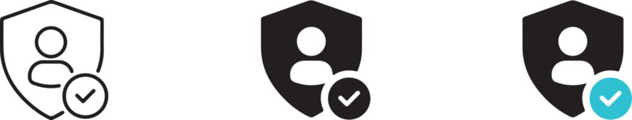 User protection icons with shield and checkmark in various styles © PNG store