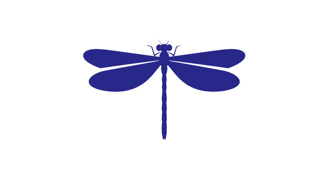 Blue Dragonfly Silhouette Isolated on White.