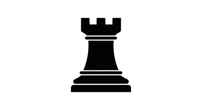 Black Chess Piece Rook Silhouette Icon.