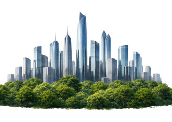 Fototapeta premium PNG Futuristic skyline meets lush greenery.