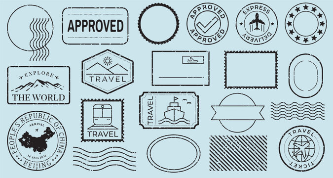 Vintage travel stamp collection vector illustrations