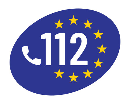 EU Emergency Number 112 Icon European Safety Call Symbol Blue Badge