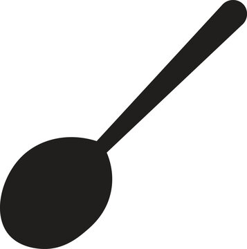 Minimalist black spoon silhouette vector, kitchen utensil icon for culinary branding, simple dining cutlery graphic on white background