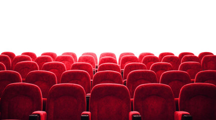Fototapeta premium A captivating arrangement of rows of empty luxurious red velvet theater seats, perfectly poised for an audience in a grand cinematic or performance art venue&nbsp;