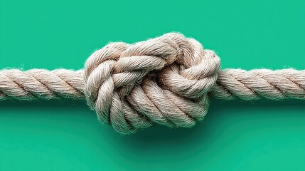 Fototapeta premium Close-up of a nautical rope tied in a knot against a vibrant green background
