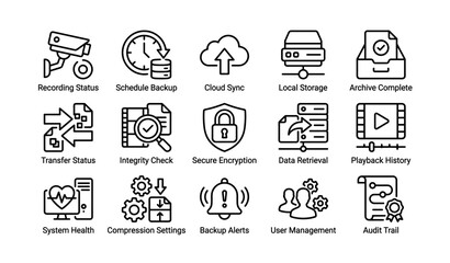 Fototapeta premium Security and backup icon set for system management and data protection