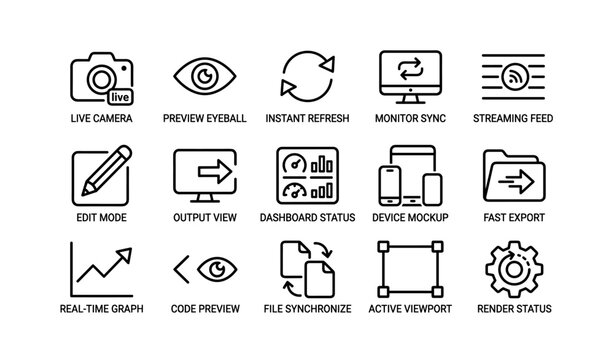Set of 16 minimalist technology icons for digital applications