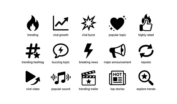 Social media icons for trending and viral content engagement