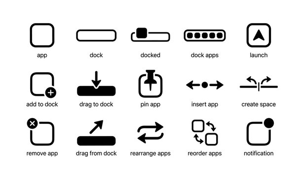 Set of app dock icons for device interface customization and management