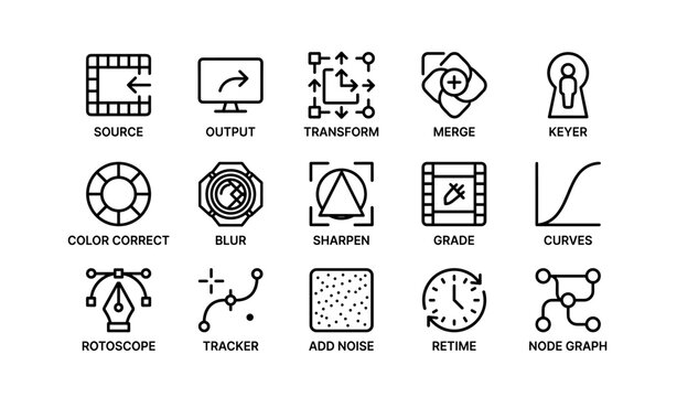 Editing tools icons: source, transform, merge, color correct, retime