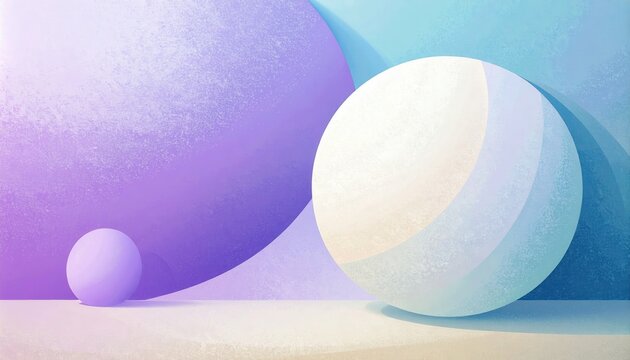 Abstrakte 3D-Komposition mit pastellfarbenen Kugeln in Violett und Blau auf einem minimalistischen Hintergrund f&uuml;r modernes Grafikdesign.