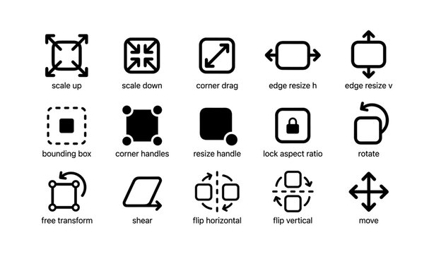 Vector icons of resize and transform tools for graphic editing